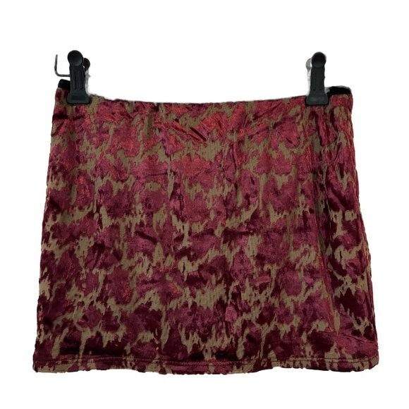 Solemios Dark Red Stretch Mini Skirt Velvet Fabric Micro Mini Burn Out - Picture 2 of 7